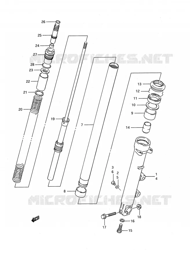 FRONT SCHOKDEMPER (MODELE K/L/M/N/P) Suzuki MOTO 1100 GSX-F 1993  GSX1100FP(E28)