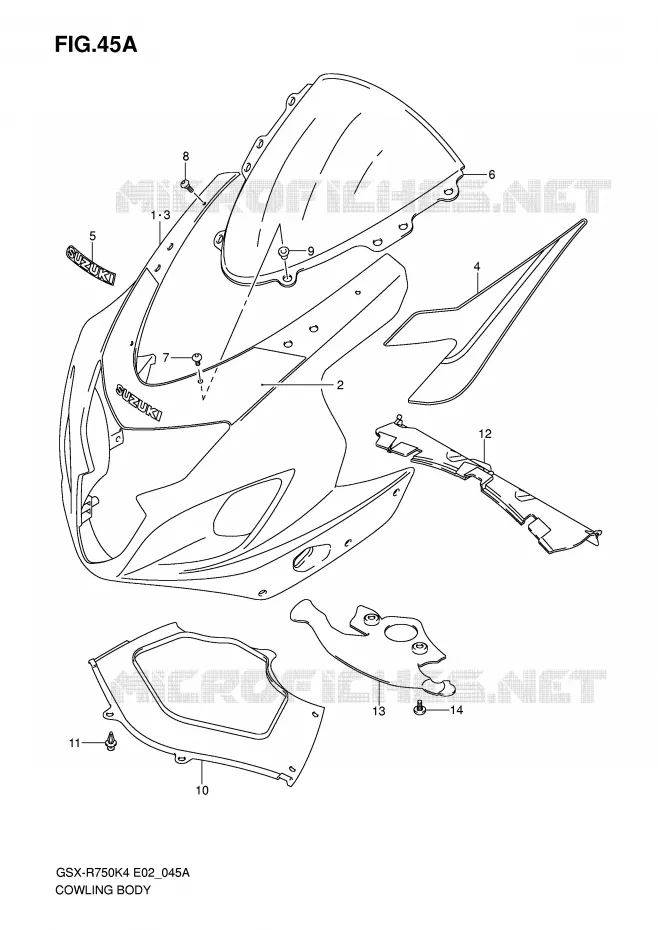 KUIP - ETIKETTEN (MODELE K5) Suzuki MOTO 750 GSX-R 2004  GSX-R750U2K4(E2)