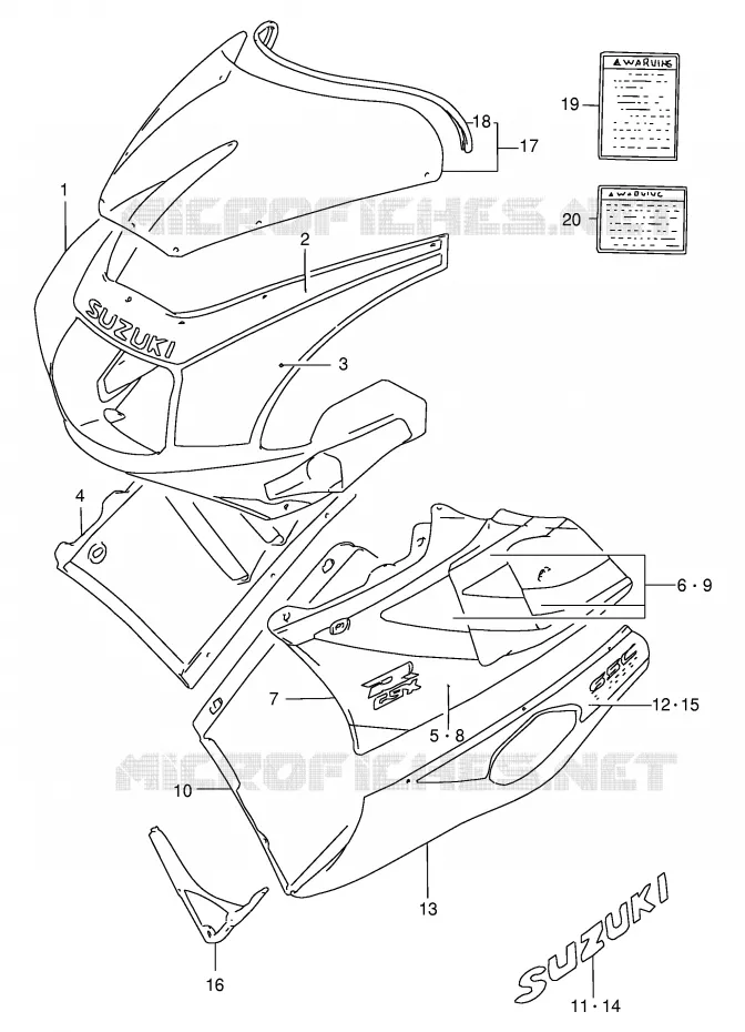 KUIP - ETIKETTEN (MODELE M 3SL/8RY) Suzuki MOTO 400 GSX-R 1990  GSX-R400RL(E30)