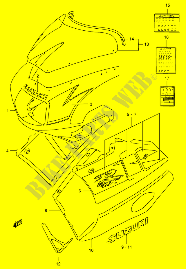 KUIP   ETIKETTEN (MODELE N 0UL) voor Suzuki GSX-R 400 1990