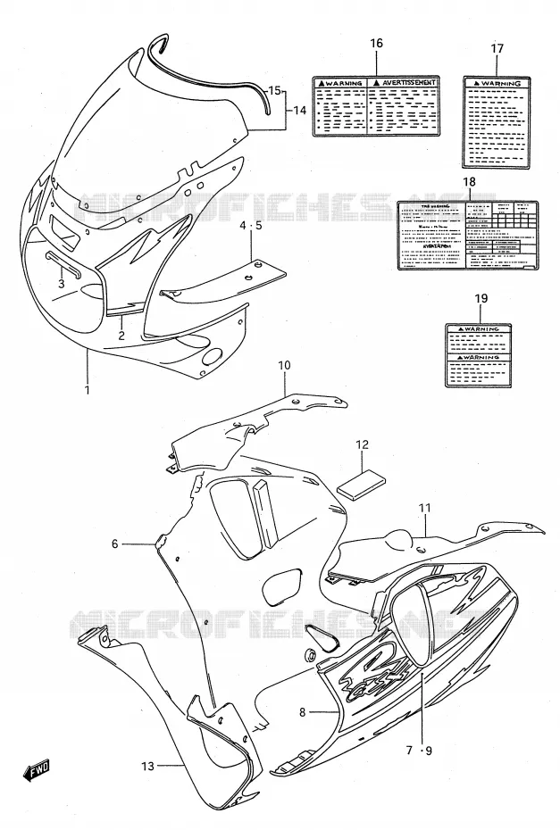 KUIP - ETIKETTEN (MODELE P 1TU) Suzuki MOTO 750 GSX-R 1994  GSX-R750WR(E28)