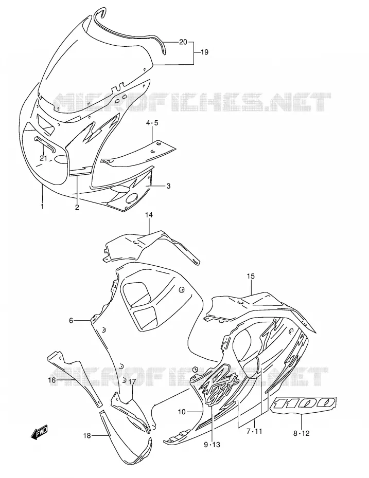 KUIP - ETIKETTEN (MODELE P M18) Suzuki MOTO 1100 GSX-R 1994  GSX-R1100WR(E28)
