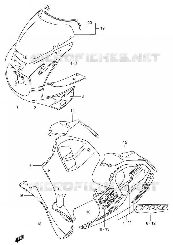 KUIP - ETIKETTEN (MODELE P M18) Suzuki MOTO 1100 GSX-R 1998  GSX-R1100WW(E2)