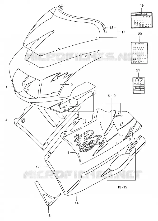 KUIP - ETIKETTEN (MODELE P M18) Suzuki MOTO 400 GSX-R 1994  GSX-R400RR(E30)