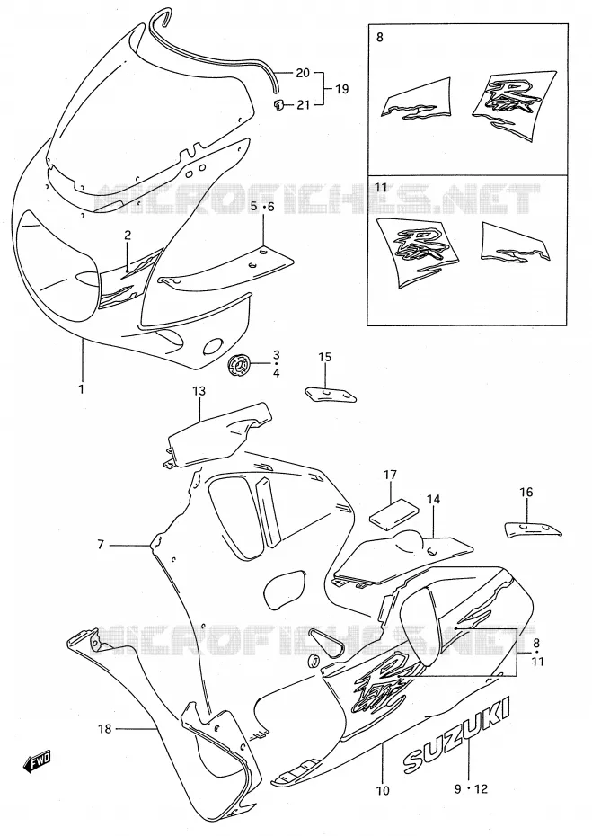 KUIP - ETIKETTEN (MODELE R 1UJ) Suzuki MOTO 750 GSX-R 1992  GSX-R750WN(E28)