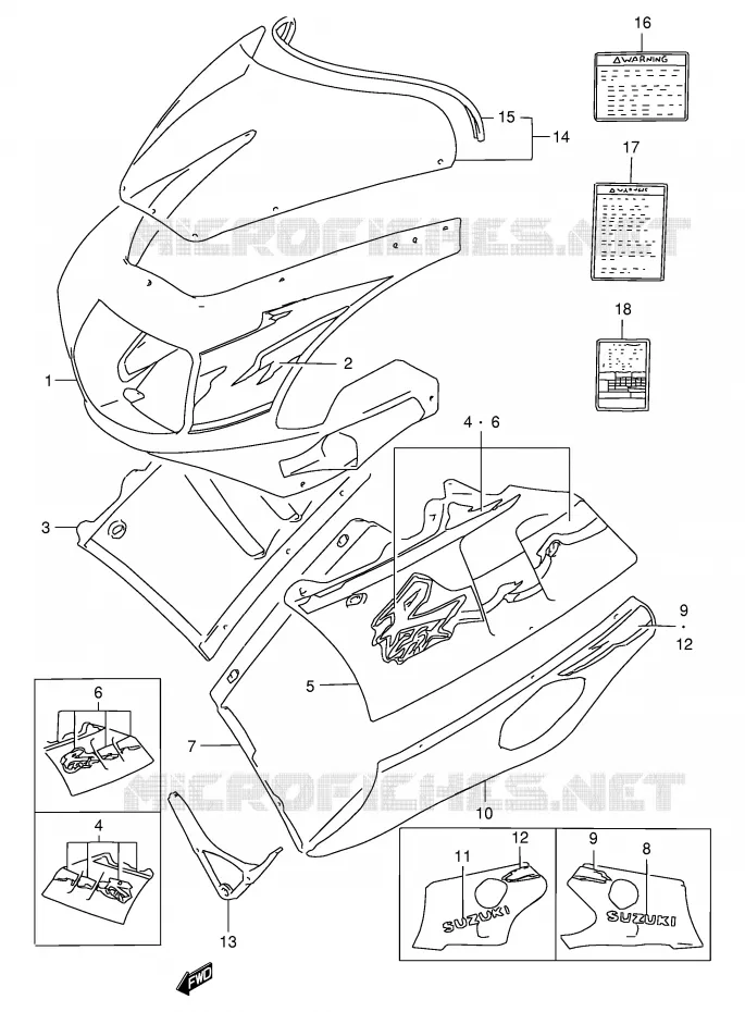 KUIP - ETIKETTEN (MODELE R M18) Suzuki MOTO 400 GSX-R 1994  GSX-R400RR(E30)