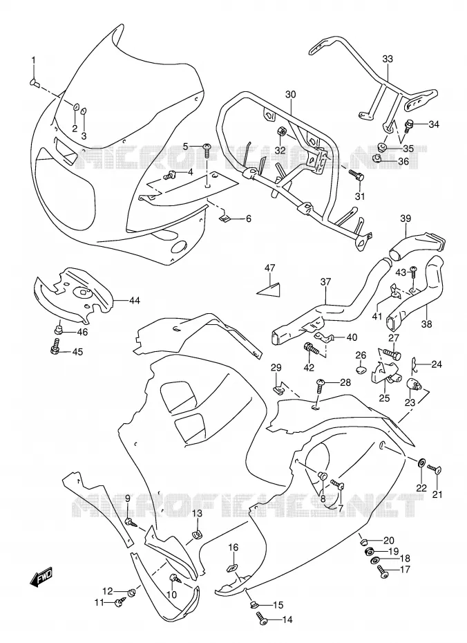 SIDE KUIP (MODELE P/R) Suzuki MOTO 1100 GSX-R 1996  GSX-R1100WT(E28)