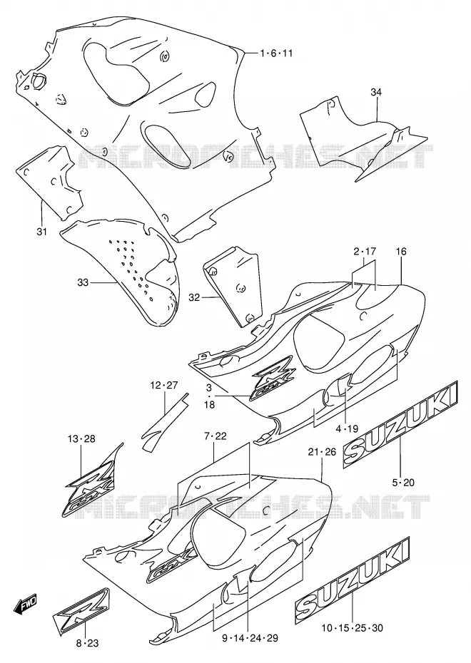 SIDE KUIP (MODELE X) Suzuki MOTO 750 GSX-R 1996  GSX-R750T(E2)
