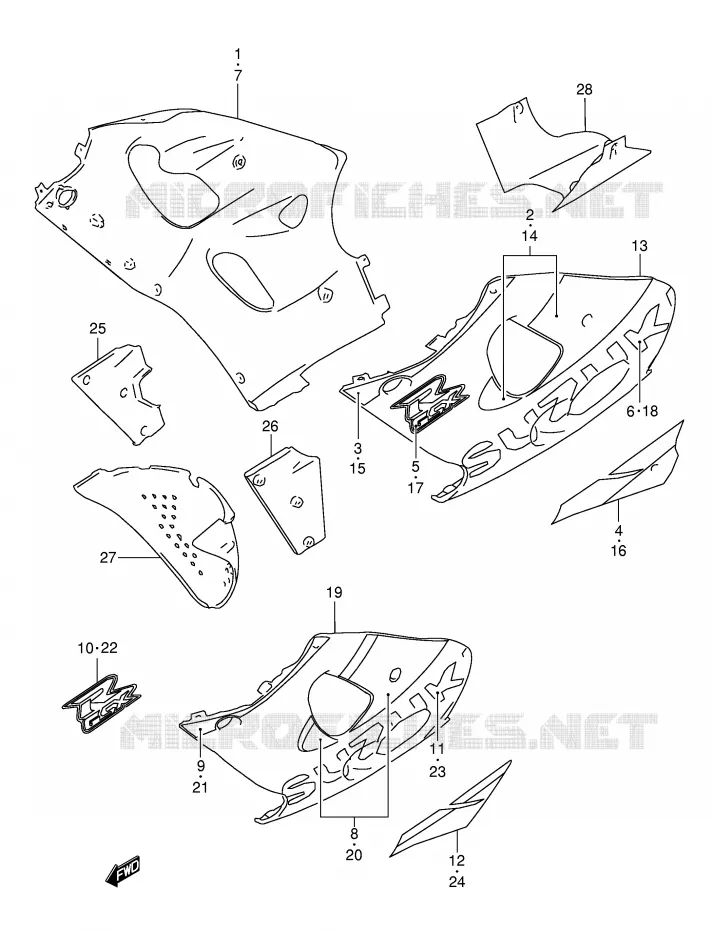 SIDE KUIP (MODELE Y FOR L99,BP9,CE2) Suzuki MOTO 600 GSX-R 2000  GSX-R600Y(E2)