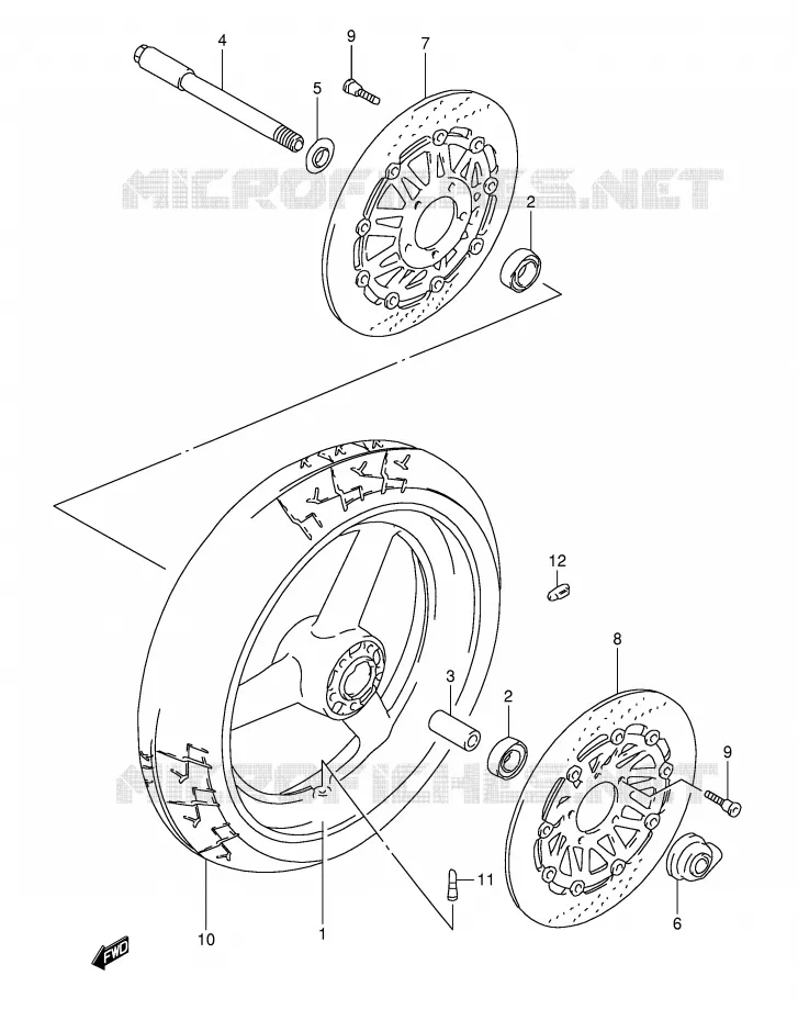 VOORWIEL (GSF1200ST/SV/SW/SX/SY) Suzuki MOTO 1200 BANDIT 1999  GSF1200SX(E28)