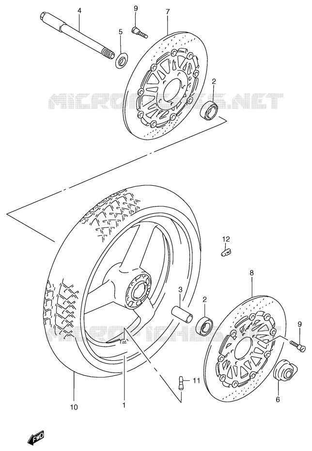 VOORWIEL (GSF1200T/V/W/X/Y/ST/SV/SW/SX/SY) Suzuki MOTO 1200 BANDIT 1996  GSF1200ST(E2)
