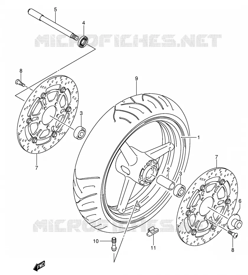 VOORWIEL (GSF650K5/UK5/SK5/SUK5/K6/UK6/SK6/SUK6) Suzuki MOTO 650 BANDIT 2005  GSF650SAK5(E2)