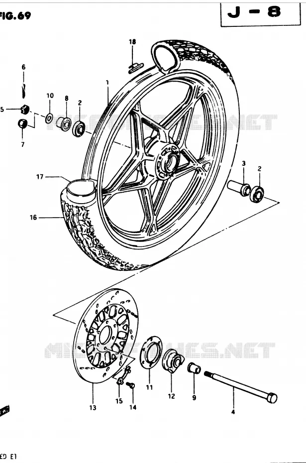 VOORWIEL (MODELE Z) Suzuki MOTO 250 GSX 1983  GSX250D(Z/D)