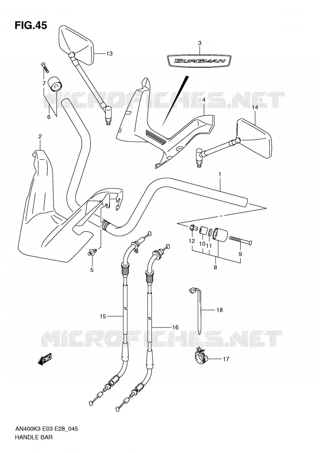 STUUR (MODELE K3) Suzuki SCOOTER 400 BURGMAN 2004  AN400K4(E3/E28)