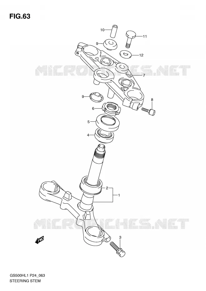STUURKOLOM (GS500FH) Suzuki MOTO 500 GS-F 2011  GS500FHL1(L1)