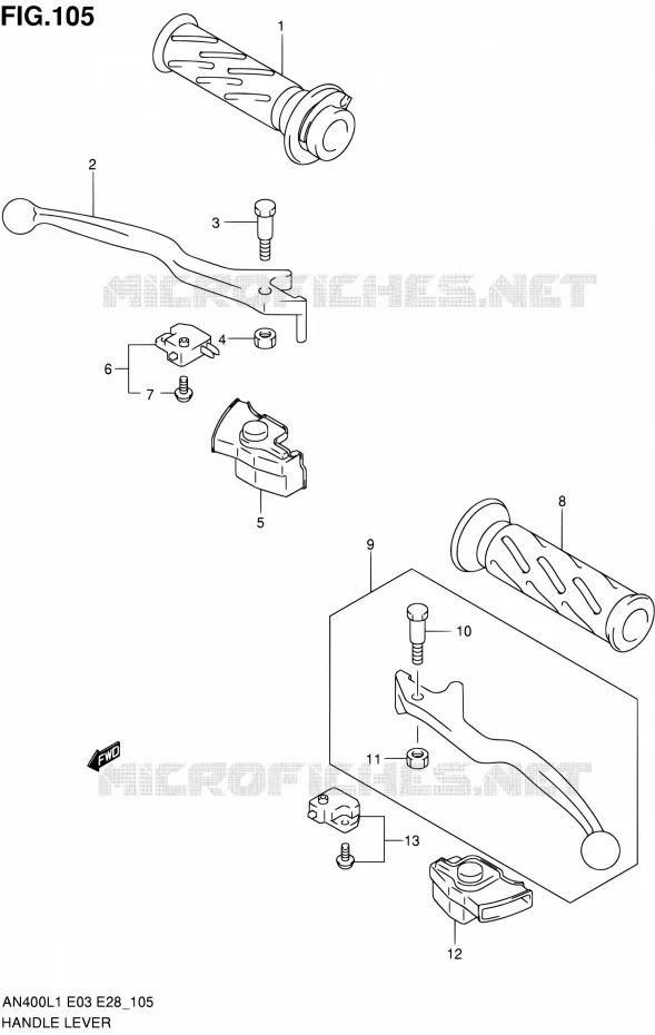 HANDGRIPS - LEVERS (AN400L1 E03) Suzuki SCOOTER 400 BURGMAN 2011  AN400 L1 (E03,E28,E33)
