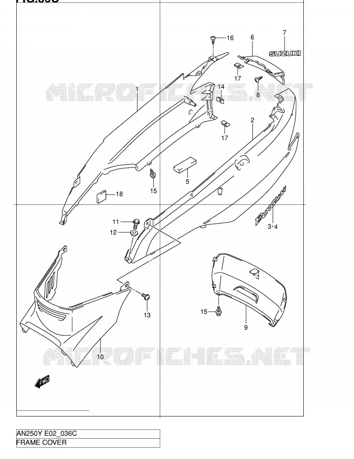 ACHTER KUIP  (MODELE K2) Suzuki SCOOTER 250 BURGMAN 2000  AN250Y(E2)