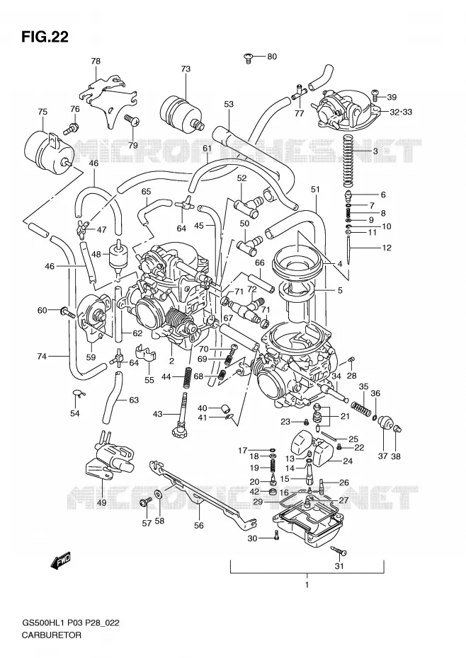 CARBURATOR (GS500H P28) Suzuki MOTO 500 GS-F 2011  GS500FHL1(P3)
