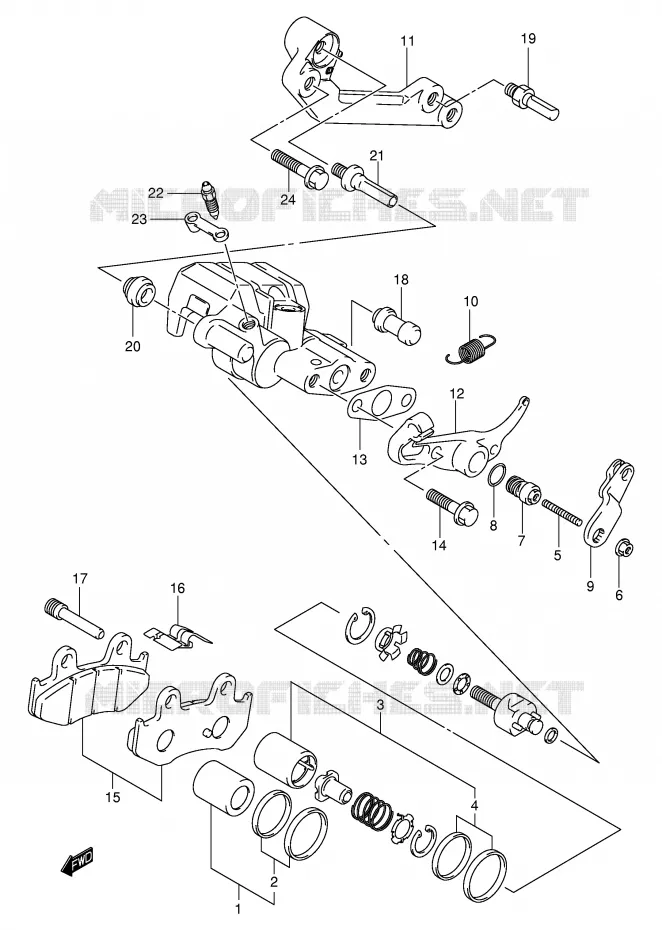 REAR CALIPER (MODELE K1/K2) Suzuki SCOOTER 250 BURGMAN 2000  AN250Y(E2)