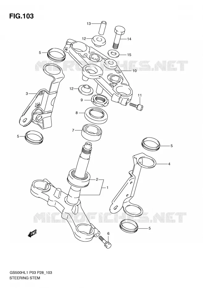 STUURKOLOM (GS500H P28) Suzuki MOTO 500 GS-F 2011  GS500FHL1(P3)