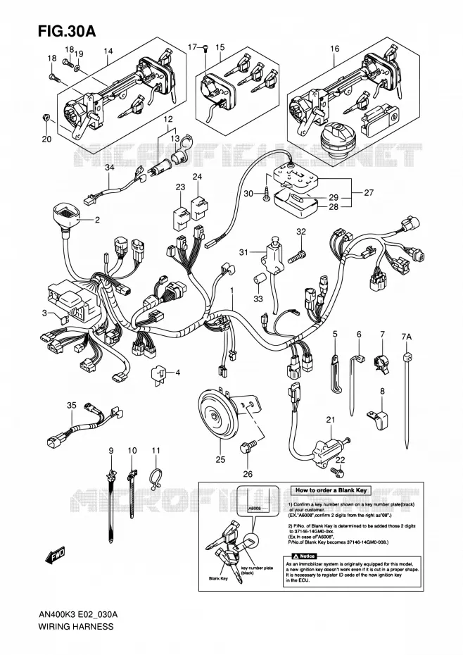BEDRADING (MODELE K5/K6 IMOBI) Suzuki SCOOTER 400 BURGMAN 2006  AN400S K6 (E02,E19)
