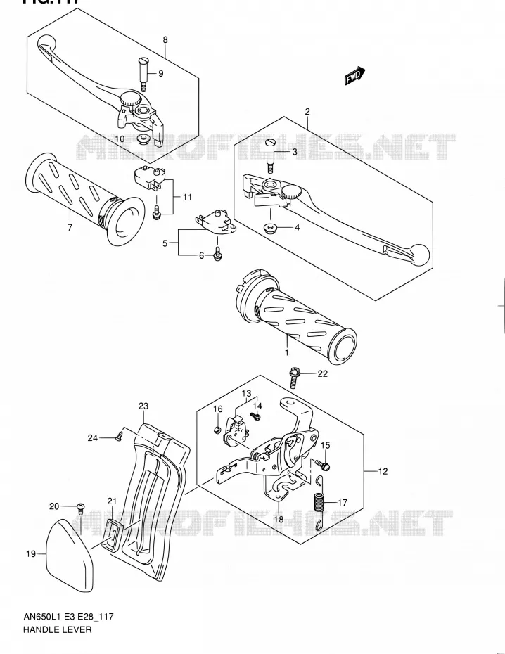 HANDGRIPS - LEVERS (AN650L1 E33) Suzuki SCOOTER 650 BURGMAN 2011  AN650 L1 (E03,E28,E33)