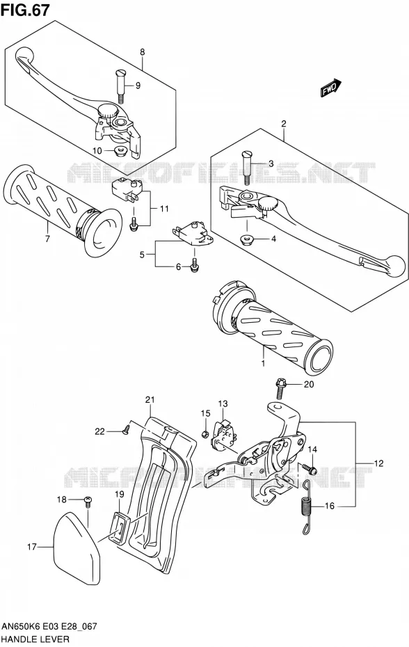 HANDGRIPS - LEVERS (MODEL K6/K7/K8) Suzuki SCOOTER 650 BURGMAN 2006  AN650A K6 (E03,E28,E33)