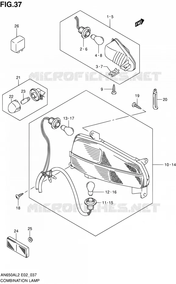 TAIL LIGHT ASSY - INDICATOREN (AN650AL2 E02) Suzuki SCOOTER 650 BURGMAN 2012  AN650AL2(E19)
