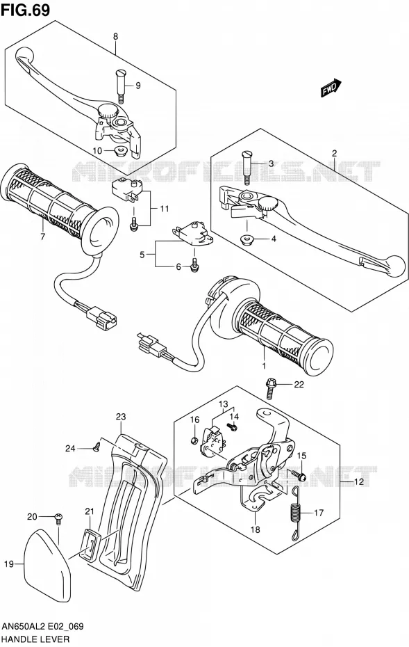 HANDGRIPS - LEVERS (AN650AL2 E02) Suzuki SCOOTER 650 BURGMAN 2012  AN650AL2(E24)