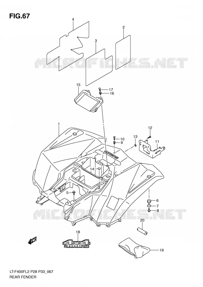 ACHTERSPATBORD (LT-F400FL2 P33) Suzuki QUAD 400 KINGQUAD 2012  LT-F400FZL2(P28)