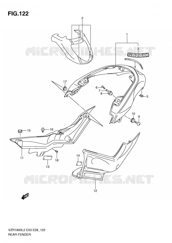 ACHTERSPATBORD (VZR1800ZL2 E03) Suzuki MOTO 1800 INTRUDER 2012  VZR1800L2(E03)