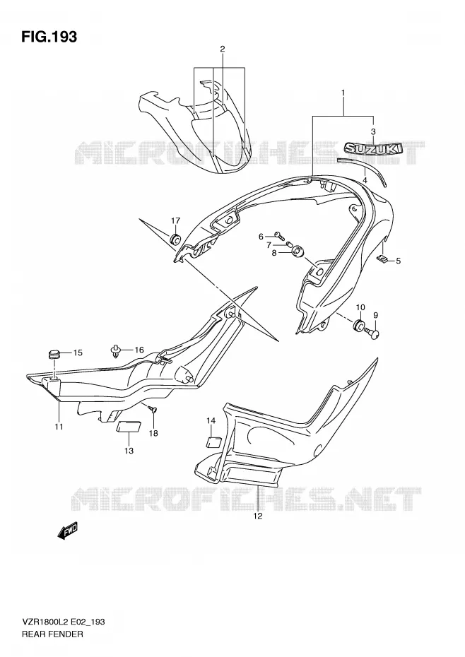 ACHTERSPATBORD (VZR1800ZL2 E19) Suzuki MOTO 1800 INTRUDER 2012  VZR1800L2(E02)