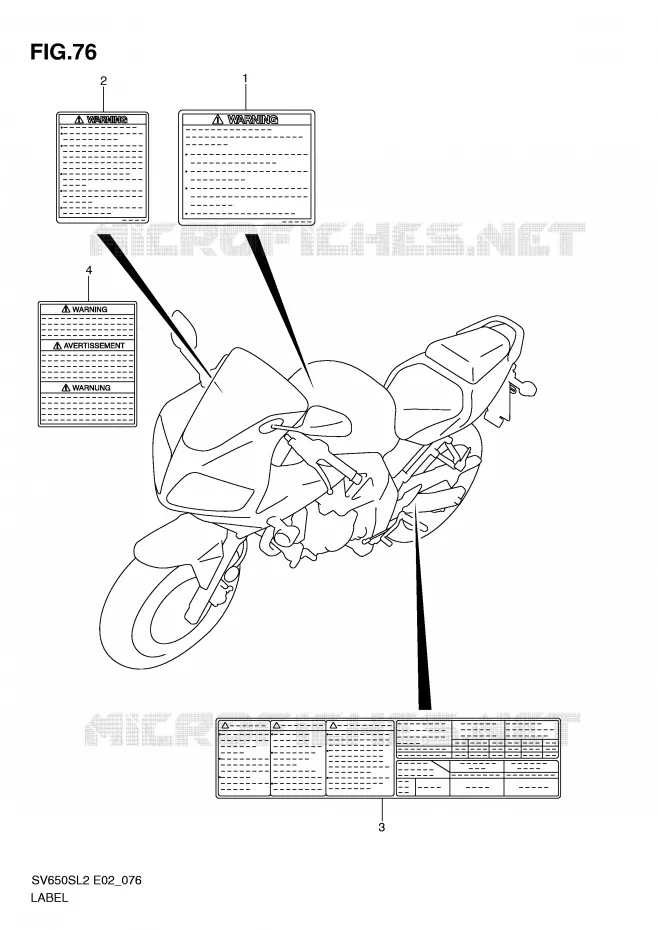 ETIKET (SV650SL2 E2) Suzuki MOTO 650 SV 2012  SV650SAL2(E02)