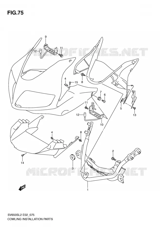FAIRING INSTALLATIEDELEN Suzuki MOTO 650 SV 2012  SV650SL2(E02)