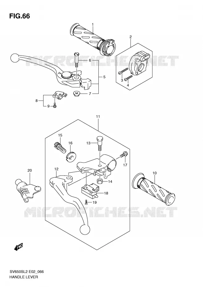 HEFBOMEN - HANDGRIPS (SV650SL2 E2) Suzuki MOTO 650 SV 2012  SV650SUL2(E02)