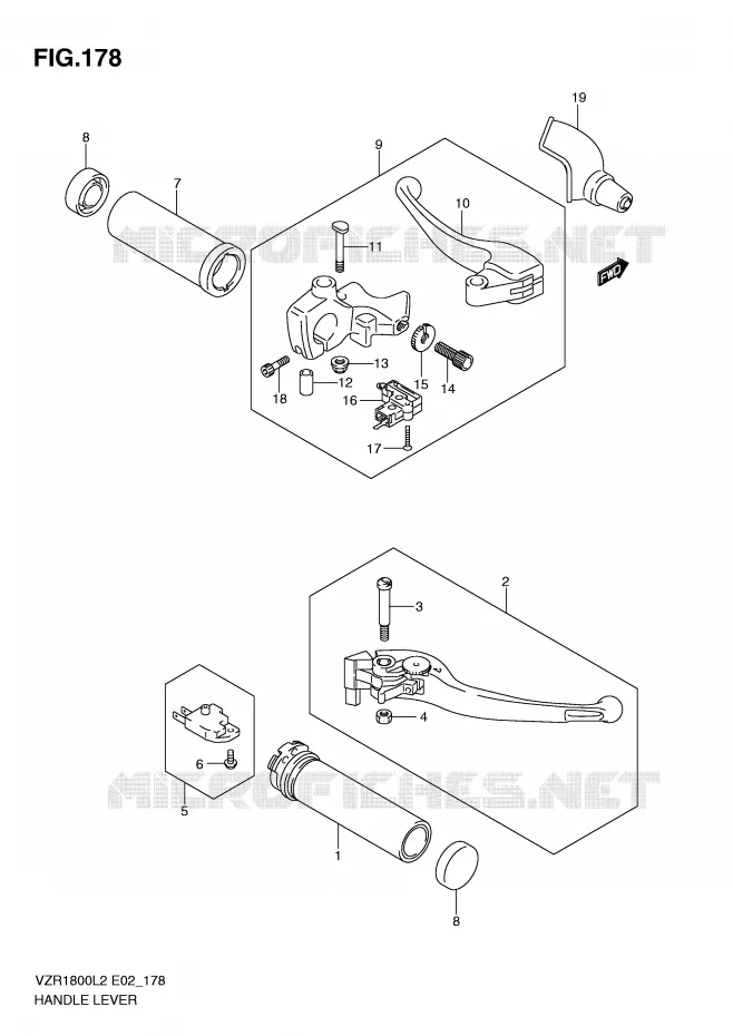 HEFBOMEN - HANDGRIPS (VZR1800L2 E19) Suzuki MOTO 1800 INTRUDER 2012  VZR1800L2(E02)