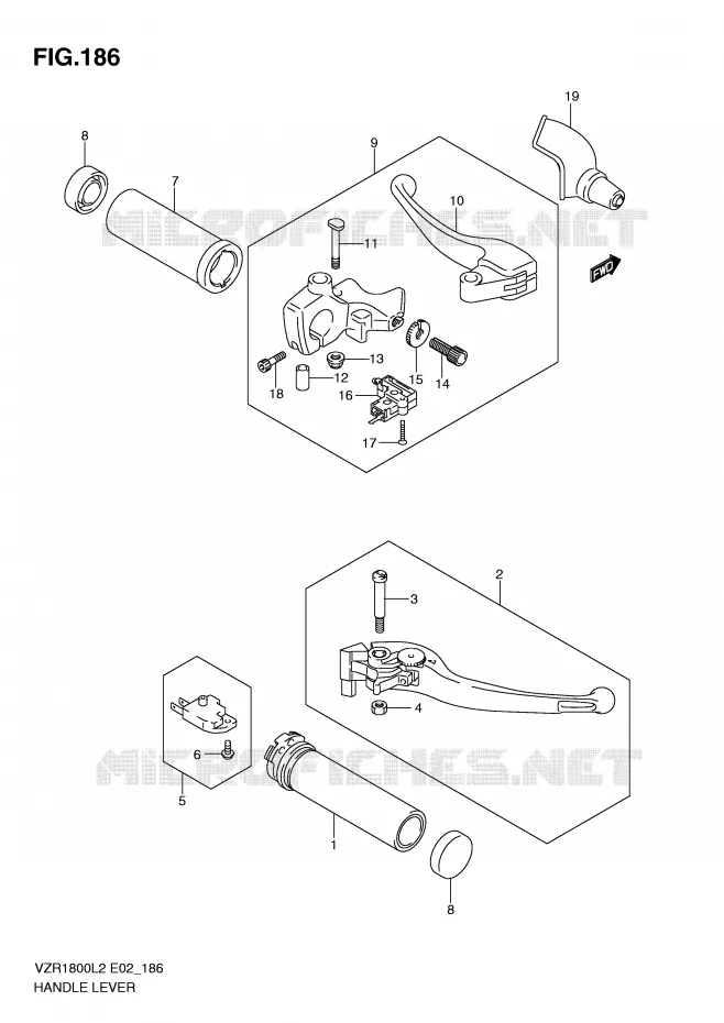 HEFBOMEN - HANDGRIPS (VZR1800ZUFL2 E19) Suzuki MOTO 1800 INTRUDER 2012  VZR1800UFL2(E02)