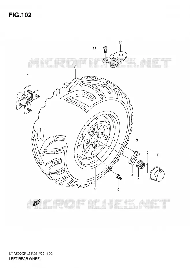 LINKERHAND ACHTERWIEL (LT-A500XPL2 P28) Suzuki QUAD 500 KINGQUAD 2012  LT-A500XPL2(P28)