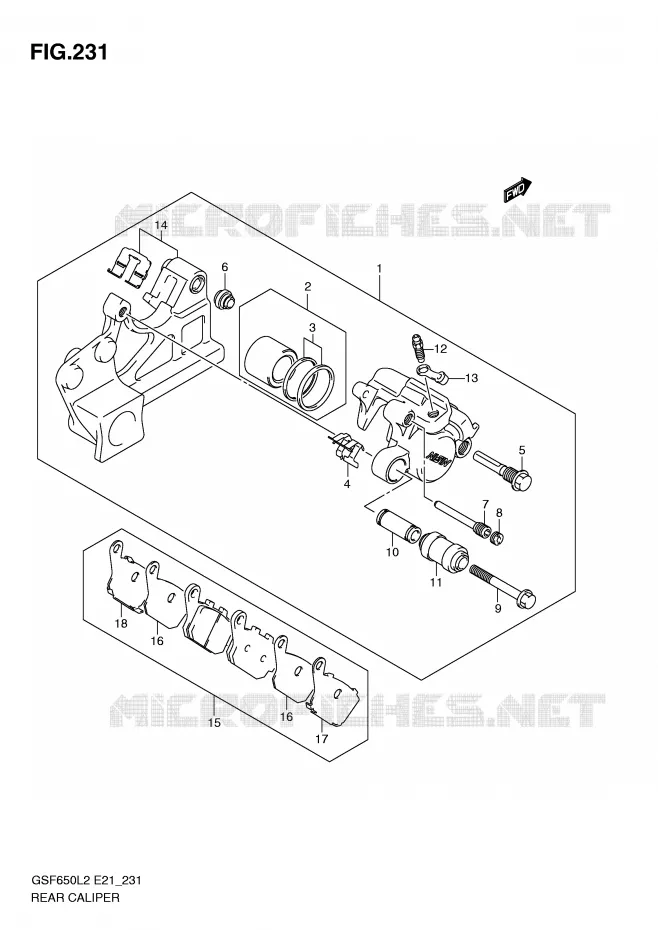 REAR CALIPER (GSF650L2 E21) Suzuki MOTO 650 BANDIT 2012  GSF650UA L2