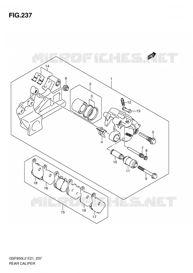 REAR CALIPER (GSF650SAL2 E21) Suzuki MOTO 650 BANDIT 2014  GSF650SAL2(E21)