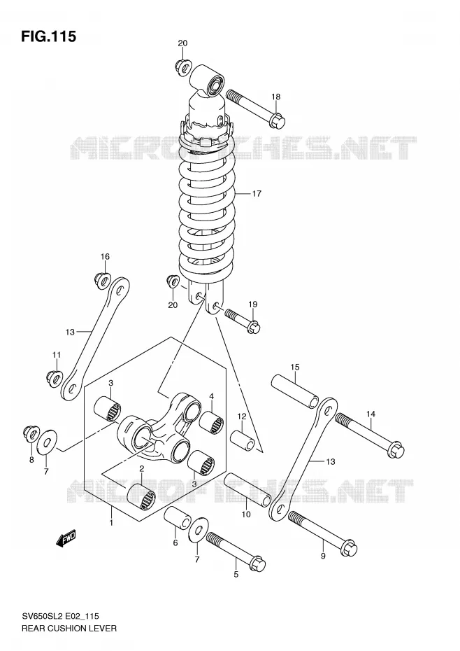 SCHOKBREKER AANEENSCHAKELING (SV650SL2 E24) Suzuki MOTO 650 SV 2012  SV650SL2(E02)