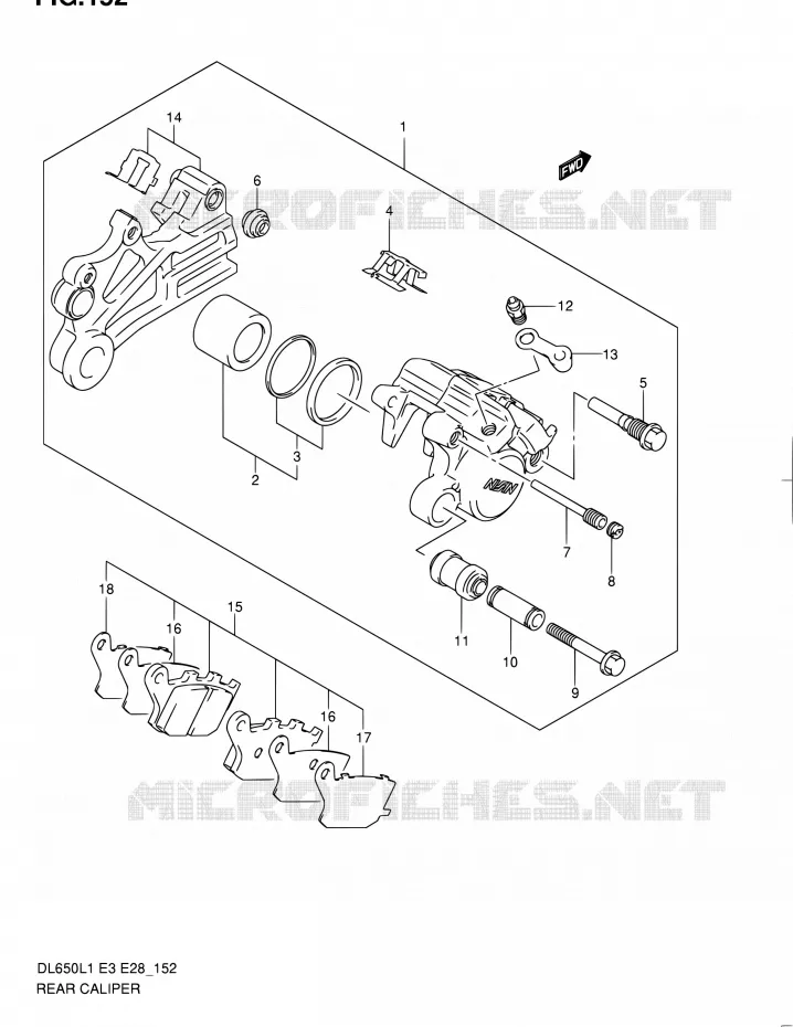 REAR CALIPER (DL650AL1 E28) Suzuki MOTO 650 V-STROM 2011  DL650 L1 (E03,E28,E33)