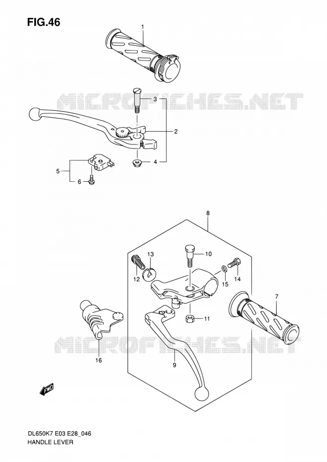 HANDGRIPS - LEVERS (MODEL K7/K8/K9) Suzuki MOTO 650 V-STROM 2008  DL650A K8 (E03,E28,E33)