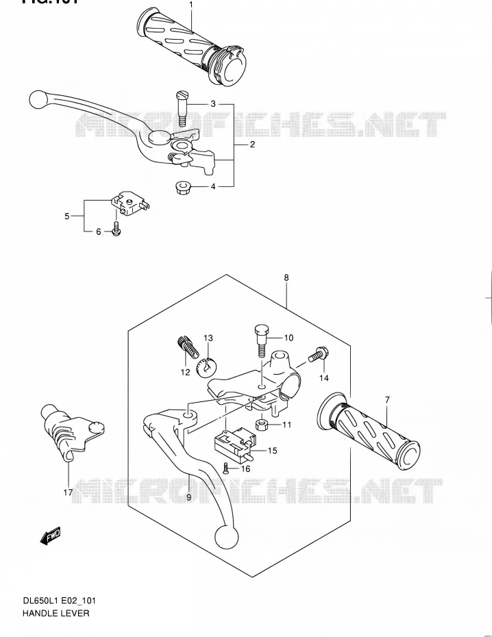 HANDGRIPS - LEVERS (DL650L1 E02) Suzuki MOTO 650 V-STROM 2011  DL650A L1 (E02,E19,E24)