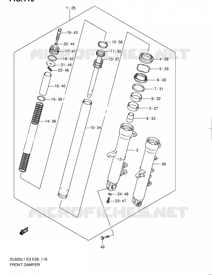 FRONT SCHOKDEMPER Suzuki MOTO 650 V-STROM 2011  DL650A L1 (E03,E28,E33)
