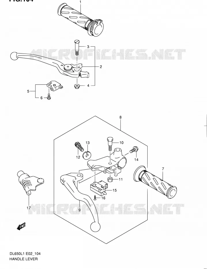 HANDGRIPS - LEVERS (DL650AL1 E02) Suzuki MOTO 650 V-STROM 2011  DL650AUEL1(E19)