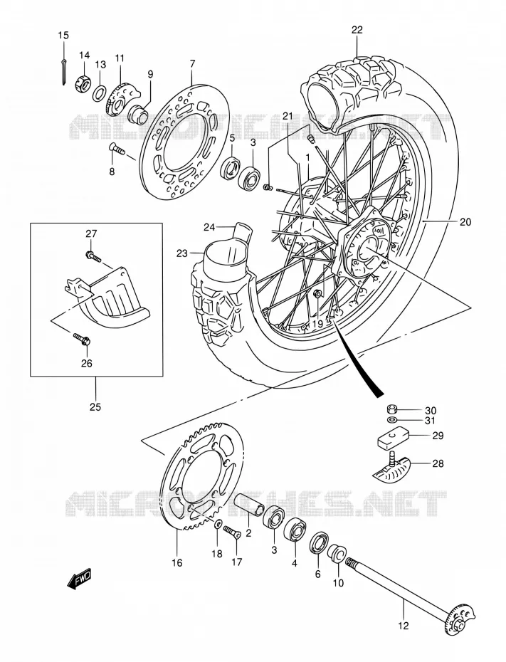 ACHTERWIEL (MODELE K1/K2/K3/K4) Suzuki MOTO 250 DR-Z 2002  DR-Z250 K2 (E03,E28,E33)
