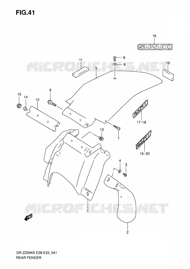 ACHTERSPATBORD Suzuki MOTO 250 DR-Z 2006  DR-Z250 K6 (E03,E28,E33)