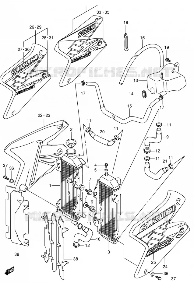 RADIATOR (MODELE K2/K3/K4) Suzuki MOTO 400 DR-Z 2004  DR-Z400EK4(E24)