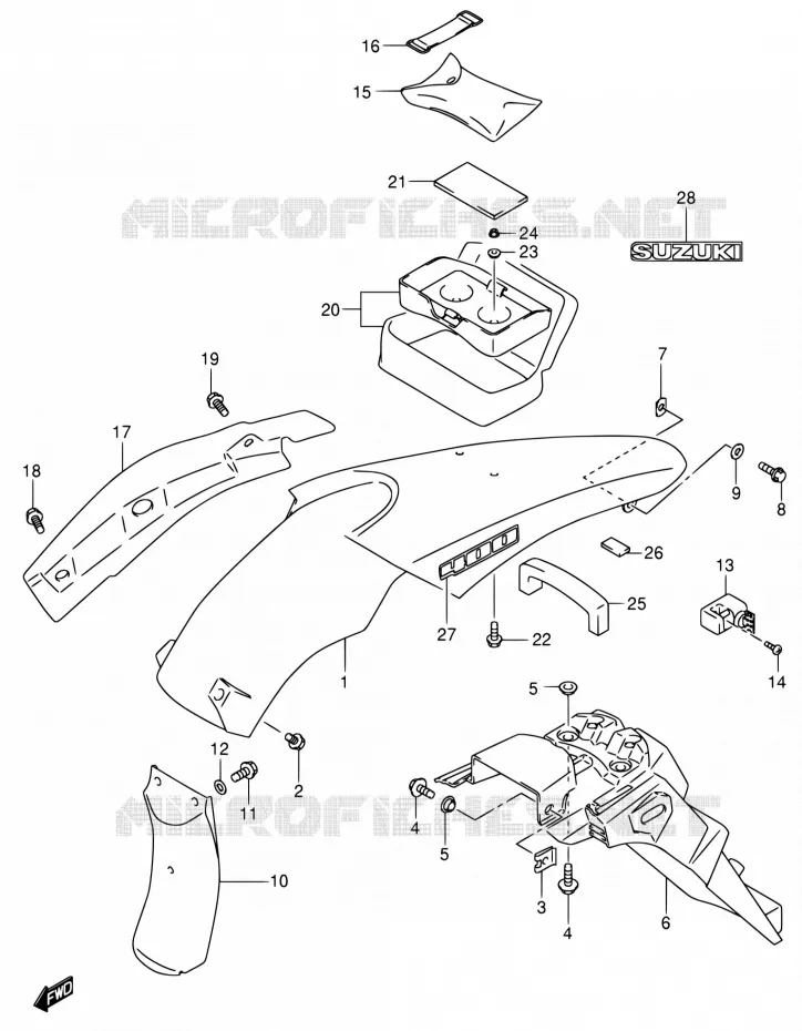 ACHTERSPATBORD (MODELE K2/K3/K4) Suzuki MOTO 400 DR-Z 2004  DR-Z400S K4 (E03,E28,E33)